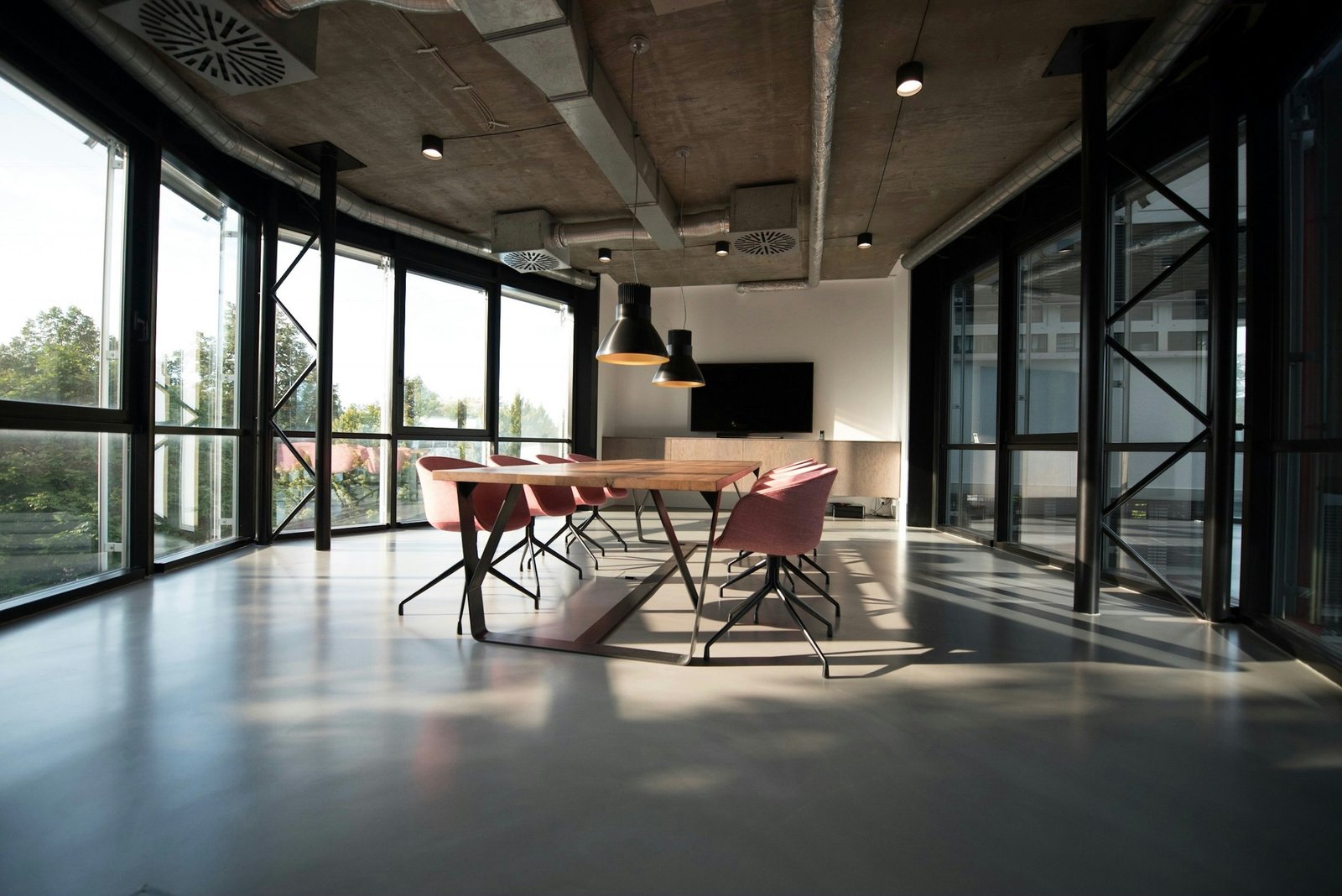 Open-plan workspace flooded with natural light